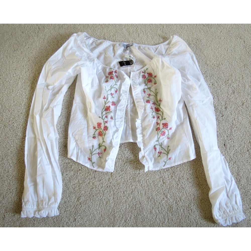 Laundry by Shelli Segal White Floral Embroidered Blouse Top Size 12 NWT